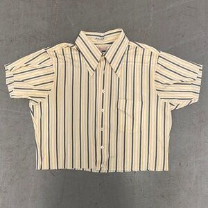 Vintage Striped Short Sleeve Button-Up Shirt Crop Top